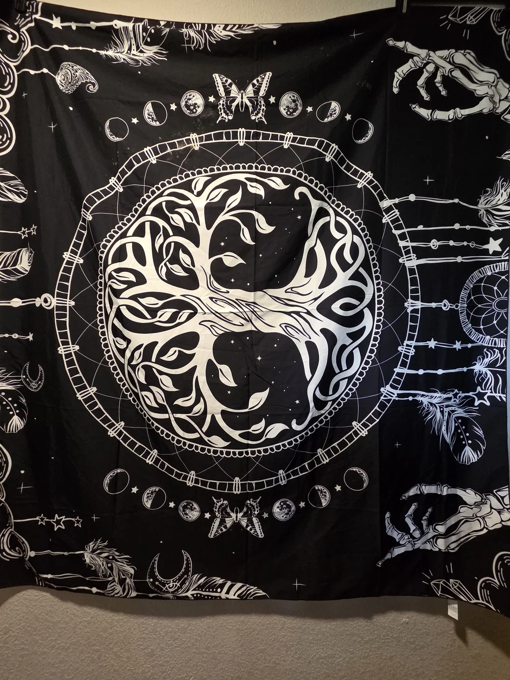 50inWx57inL Black & White Tree of Life Tapestry